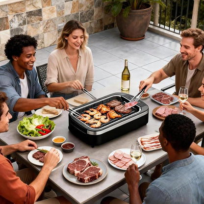 Electactic Indoor Electric Grill & Griddle Combo, Smokeless Nonstick Cooking for Steaks, Burgers, Vegetables and More, Dishwasher-Safe Design