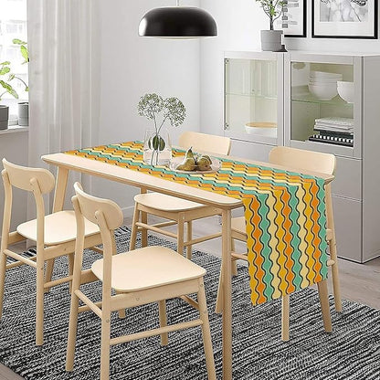 Orange Yellow Turquoise Coffee Table Runner for Kitchen Dining Table Mid Century Geometric Stripes for Kitchen Dining Modern Tables Decor 13x36in