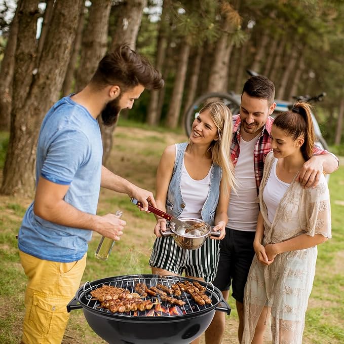 Outvita Charcoal Grill, 18 inch Stainless Steel BBQ Charcoal with Wheels and Storage Holder for Camping, Picnic, Barbecue, Party, Outdoor Activities