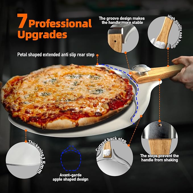 Pizza Peel 12 Inch Apple Shaped Aluminum Paddle, Foldable Oven Spatula | Curved Safety Edge, Premium Aluminum, Rust Resistant, Foldable Handle, Compact Storage