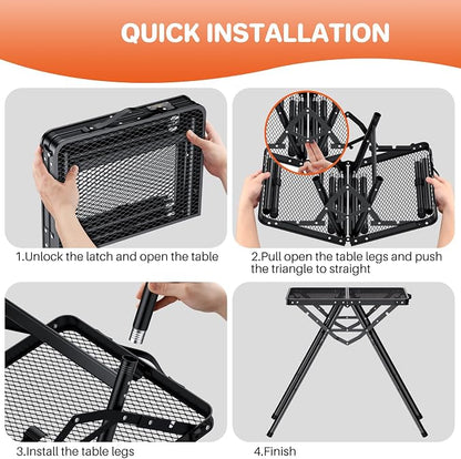FUNYKICH Folding Grill Tables for Outside(23.62"x15.75"), Max Height 28'' Portable Metal Camping Tables for grill, Fit 17” or 22” Other Tabletop Grill with Portable Handle for Camping Backyard BBQ