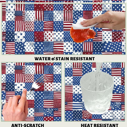 Patriotic American Decorative Rectangle Tablecloth Flag USA National Rectangle Kitchen Table Cover Oblong Tablecloth for Dining Table Buffet Parties Patio Camping 52" x 70" 4-6 Seats