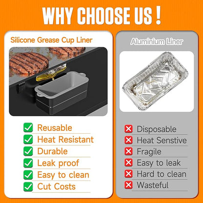 Griddle Accessories for Blackstone – Silicone Griddle Mat & Grease Cup Liners (2 Pack) – Fits 36” 28” 22” 17” Blackstone Griddles – BBQ Grilling Kits Set Gifts for Men (Grey)