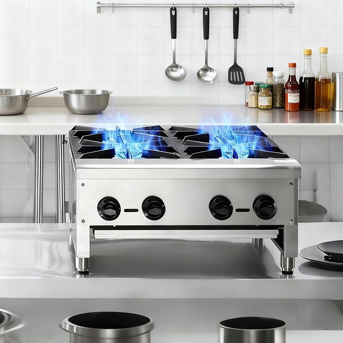 Stainless Steel Stoves,Portable Cooktop with 4 Burners–112,000 BTU,Comes with Conversion Kit for Both Propane & Natural Gas Cooktop Combo.Commercial Gas Stove for Restaurant & School Cafeteria.