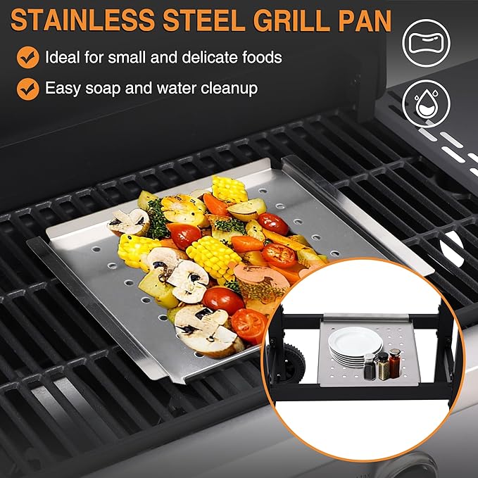 4 Burner Propane Gas Grill, Portable BBQ Grill with Cast Iron Grate & Griddle Pan, Folding Side Table for Camping Backyard, 40000 BTU Easy-Clean Outdoor Cooking