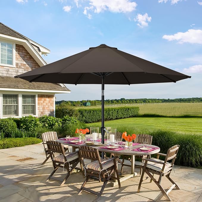 MASTERCANOPY 9ft Patio Umbrella with Tilt & Crank, Brown | 8 sturdy ribs;UV/water resistant;Vent;easy setup;for garden/deck/backyard/pool