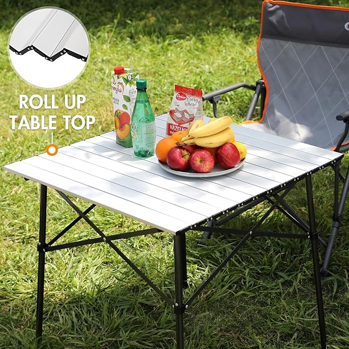 Portal Lightweight Aluminum Folding Square Table Roll Up Top 4 People Table | Portable Outdoor Design; Durable Construction; Easy Setup & Storage;Color: White