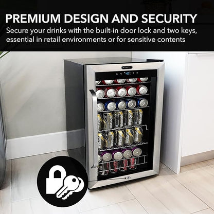 Whynter Beverage Refrigerator with Double-Layer Glass Door, 136-Can 3.4 Cu. Ft. Drink Mini Fridge with Lock & Digital Control, BR-1211DS, Stainless Steel