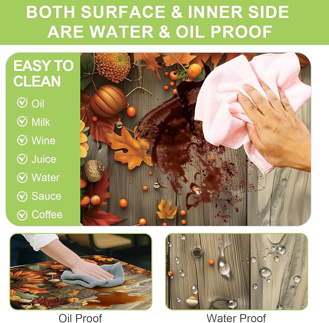 ANNA QUEEN Autumn Harvest Picnic Table Cover Set, 6FT Rustic Fall 3PCS 72"x30" Waterproof Tablecloth with Bench Covers for Camping Thanksgiving & Outdoor Events