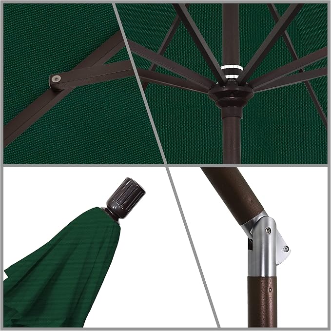 California Umbrella 11Ft Premium Patio Umbrella, Hand-Crank, Tilt-Collar, Bronze Frame, Solution Dyed Hunter Green Fabric