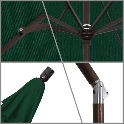 California Umbrella 11Ft Premium Patio Umbrella, Hand-Crank, Tilt-Collar, Bronze Frame, Solution Dyed Hunter Green Fabric