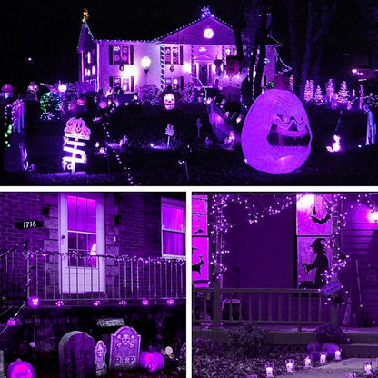 Solar Powered String Lights Outdoor, 2 Pack Total 200 LED 66FT Solar Powered Halloween Decorative Fairy Lights 8 Modes Black Wire for Halloween, Garden, Patio, Party, Yard, Christmas(Purple)
