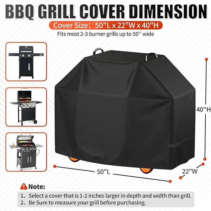 i COVER Grill Cover, 50 inch BBQ Grill Cover for Outdoor Grill, Waterproof BBQ Cover, Fade Resistant Barbecue Gas Grill Covers for Weber, Char-Broil, Nexgrill and More
