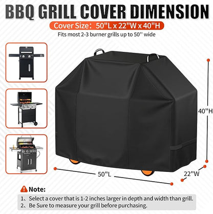 i COVER Grill Cover, 50 inch BBQ Grill Cover for Outdoor Grill, Waterproof BBQ Cover, Fade Resistant Barbecue Gas Grill Covers for Weber, Char-Broil, Nexgrill and More