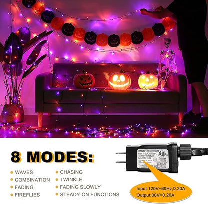 weillsnow 66 FT 200 LED Orange Purple Halloween String Lights with Timer | Plug in String Lights, Connectable, Memory Function, 8 Twinkle Modes,IP44 Waterproof, for Bedroom Garden Lawn Halloween Decor