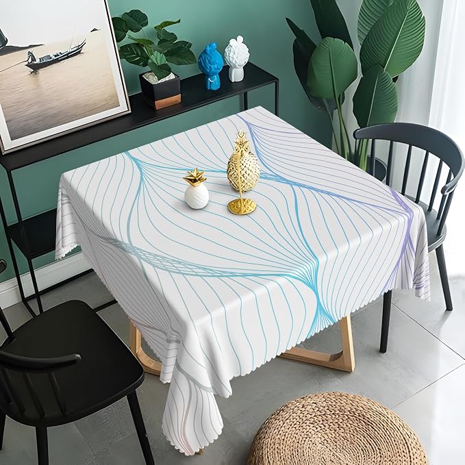Blue Violet Striped Square Tablecloth Abstract Modern Wave Stripes Washable Wrinkle Free Spill Proof Decorative Square Table Cover for Dining Table Farmhouse Kitchen Restaurant 60x60 Inch