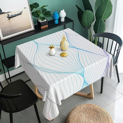 Blue Violet Striped Square Tablecloth Abstract Modern Wave Stripes Washable Wrinkle Free Spill Proof Decorative Square Table Cover for Dining Table Farmhouse Kitchen Restaurant 60x60 Inch