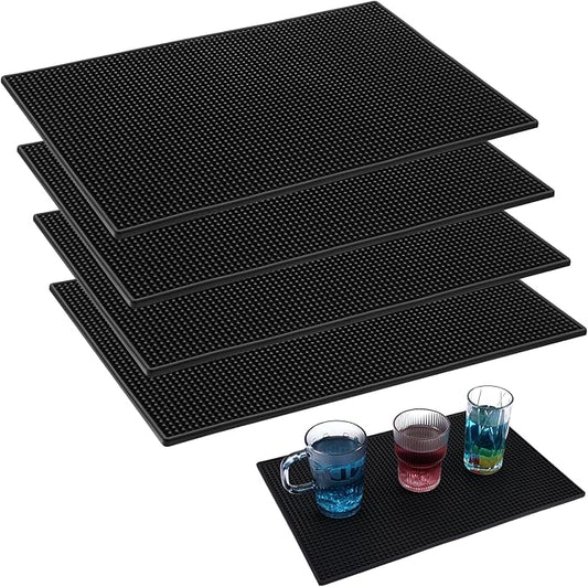 4 Pcs Bar Mat for Countertop 18 x 12 Inch, Non Slip Rubber Mat Service Spill Cocktail Bartending Coffee Bar Mats for Hot Dishes Restaurants Barbershop Clippers Hot Pads, Black