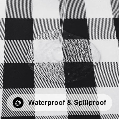 Smiry Rectangle Picnic Table Cloth, Elastic Waterproof Fitted Vinyl Tablecloths, Flannel Backed Buffalo Plaid Table Covers for Dining, Camping, Outdoor (Black and White, 36" x 60")