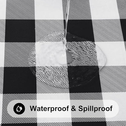 Smiry Rectangle Picnic Table Cloth, Elastic Waterproof Fitted Vinyl Tablecloths, Flannel Backed Buffalo Plaid Table Covers for Dining, Camping, Outdoor (Black and White, 36" x 96")