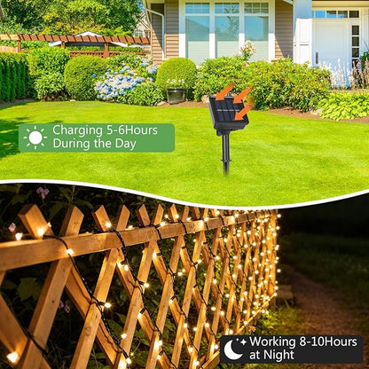 4 Pack Solar String Lights, Total 132Ft 400 LED Solar Powered Twinkle String Lights Waterproof with 8 Lighting Modes Green Wire for Patio Garden Party Yard Wedding Decors (Warm White)