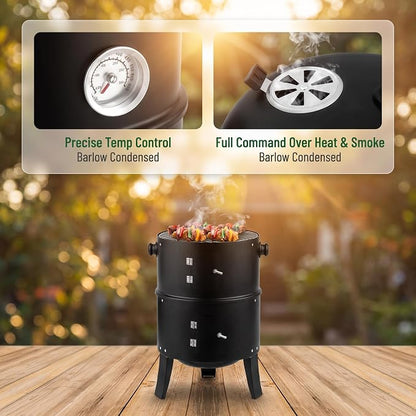 Portable Charcoal Grills, Adjustable Barrel Grill for Backyard | Portable Charcoal Grills with Built-in Thermometer, Adjustable Barrel Grill for Outdoor Backyard