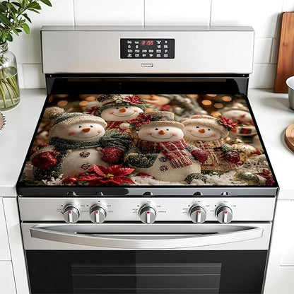 Christmas Multi-Design Stove Cover for Glass/Electric Stoves - 3-in-1 Heat-Resistant Protector Mat, Non-Slip Drying Rack 28"x20"
