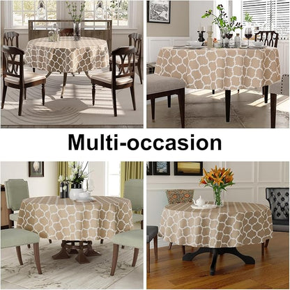 Smiry 2 Pack Round Plastic Table Cloth, Wipeable Spillproof Vinyl Tablecloths with Flannel Backing for Round Tables, Waterproof Plastic Tablecloth for Dining, Camping, and Indoor (60" Round, Khaki)