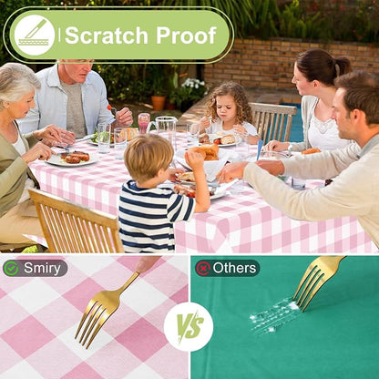 Smiry Picnic Table Cloth, Vinyl Tablecloths with Flannel Backing, 60"x120" | Waterproof Rectangle Table Cloth, Wipeable Buffalo Plaid Table Cover for Indoor and Outdoor (Pink & White)
