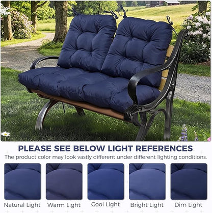 Wicker Chair Cushions of 3 Pieces, Waterproof Cushions for Patio Furniture, Tufted Wicker Outdoor Furniture Cushions, 1 Patio Loveseat Cushion and 2 U-Shaped Cushions, 44"x19"x5", Navy Blue