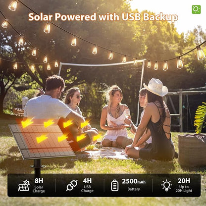 KYY 54(48+6) FT Solar String Lights Outdoor with USB Port Remote | Waterproof and Shatterproof Patio with Solar Powered Panel, LED Vintage Edison Bulbs, Heavy-Duty and UL Listed Market Lights