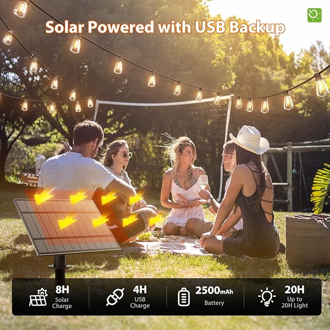 KYY 78FT(72+6) Solar String Lights Outdoor with USB Port Remote Control | LED Waterproof Solar Powered Patio with 24 Sockets, Heavy-Duty and UL Listed Porch Market Lights