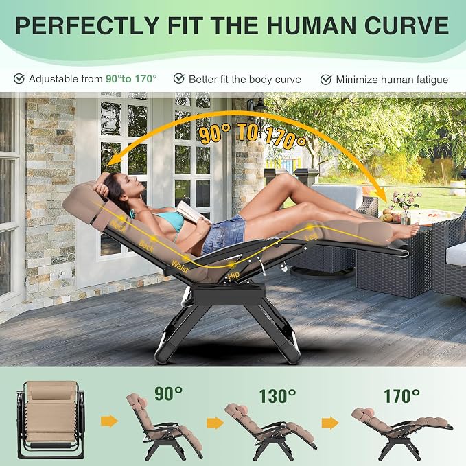 Suteck Oversized Zero Gravity Chair,500LBS 33In XXL Outdoor Recliner Chairs | w/Removable Cushion&Headrest, Camping Lounge Chair w/ Upgraded Lock&Footrest, Reclining Patio Chairs for Indoor Outdoor