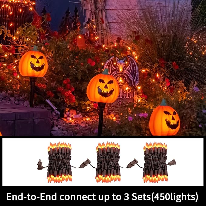Orange Thanksgiving Mini Lights, 31.9FT 150-Count Autumn Fall String Lights,Connectable 120V Plug in for Outdoor Indoor Garden Party Halloween Christmas Xmas Tree Lights Yellow Decor