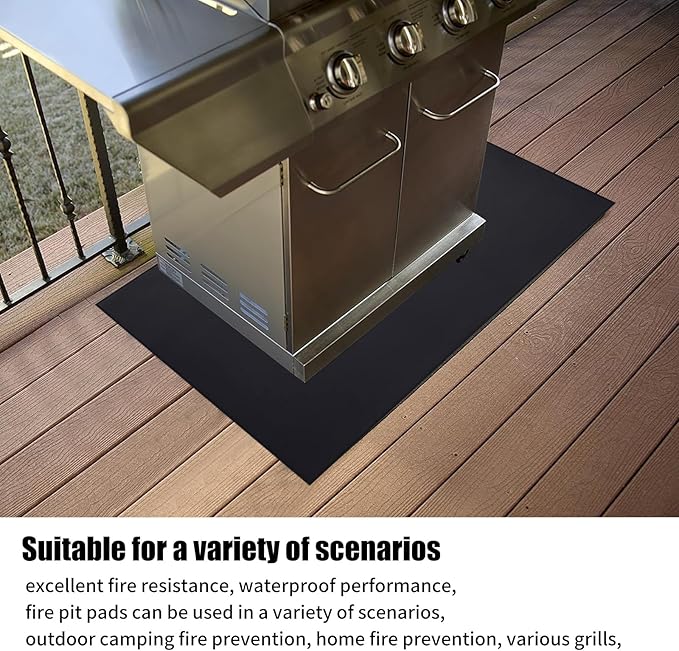 MDEOOSKY 48" x 30" Fireproof Mat Under Grill Mat Deck Protector Fire Pit Mat Oil-Proof Waterproof BBQ Protector for Deck and Patio Easy to Clean Storage Waterproof Foldable