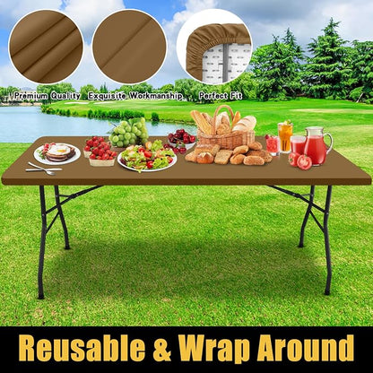 Smiry Rectangle Picnic Table Cloth, Waterproof Elastic Fitted Tablecloths for 4 Foot Tables, Washable Polyester Table Cover for Camping, Indoor and Outdoor (Brown, 24"x48")