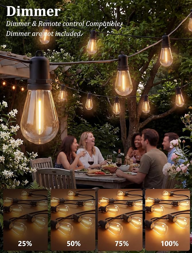 S14 Outdoor String Lights 30FT, Waterproof Patio Lights with 11 Shatterproof LED Bulbs (1 Spare), UL Certified Commercial Grade Black Wire Hanging Lights for Outdoor, Indoor, Backyard, Porch