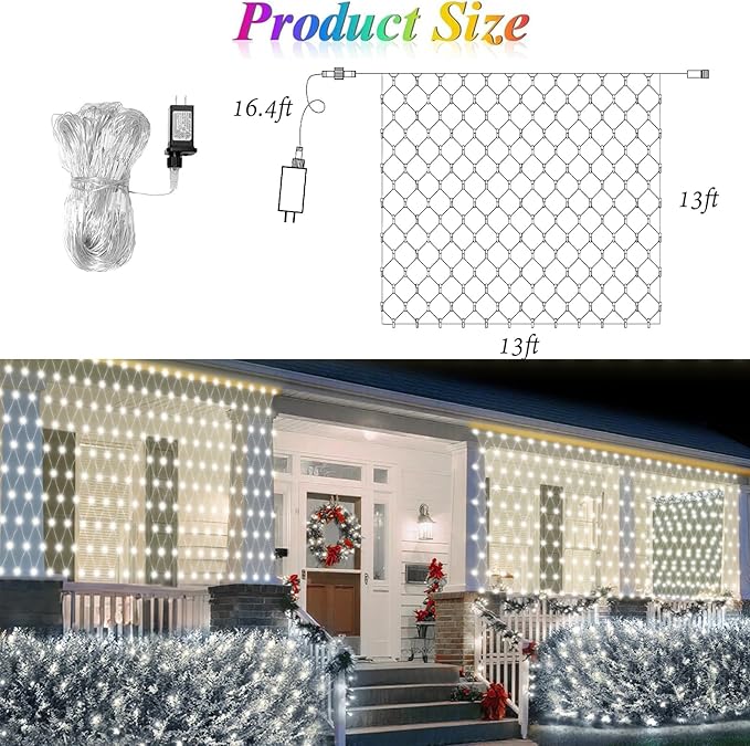 Lovelite 13ft x 13ft Net Lights Outdoor, 400LED Large Gazebo Lights 8 Modes Timer, Waterproof Connectable Christmas Mesh Light Clear Wire for Bushes Patio Pergolas Garden Holiday Party - Cool White