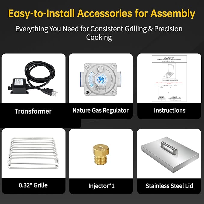 Built-In Single Side Burner for Outdoor Grill with Cover, LED Control Knob | Heavy-Duty 304 Stainless Steel Drop-In Side Burner, 17,500 BTU Natural Gas & Propane Burner for BBQ Island Outdoor Kitchen