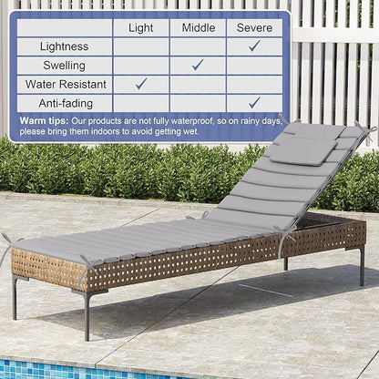 Crestlive Products Chaise Lounge Cushion Outdoor Set of 2, Foldable Waterproof Pool Lounge Chair Cushions with Straps, Lounger Cushions for Outdoor Furniture， 71''Lx21''W (Light Gray)