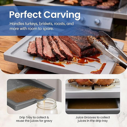 Large Cutting Board - Karving King Plus Meal Prep System with Juice Groove, Spikes, Drip Tray & Removable BPA Free Cutting Board - Patented Multi-Feature Design Carving Board - BBQ & Kitchen Essential
