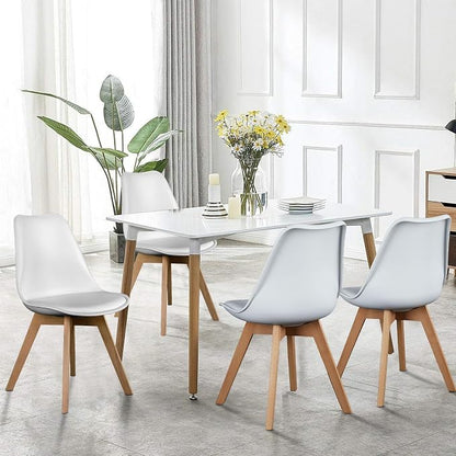 OLIXIS Dining Chairs Set of 8, Mid Century Modern Accent Chairs with Curved Backrest and Wood Legs, PU Leather Upholstered Kitchen Side Chair for Living Room, Bedroom, Outdoor Patio, White