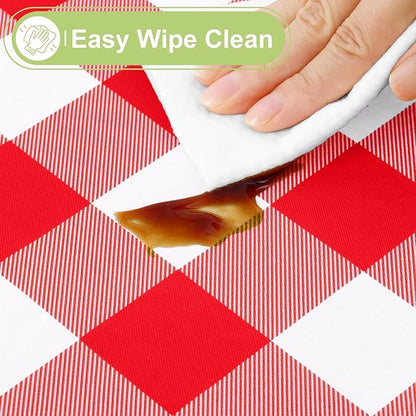 Smiry Picnic Table Cloth, Vinyl Tablecloths with Flannel Backing, 60"x102" | Waterproof Rectangle Table Cloth, Wipeable Buffalo Plaid Table Cover for Indoor and Outdoor (Red & White)