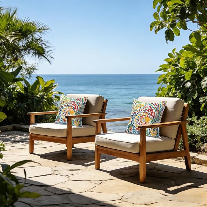 LVTXIII Outdoor Throw Pillows 16"x16" Patio Waterproof Square Pillows with Piping Fade Resistant Accent Pillow for Spring Summer Garden Decoration, Set of 2, Paisley Multi