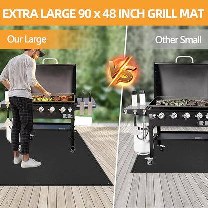 TOHONFOO 90 x 48 in Under Grill Mat Compatible with Blackstone 28in & 36in Griddle - Fireproof BBQ Mats for Grilling to Protect the Deck, Patio, Pavers - Griddle Mat Compatible with Blackstone