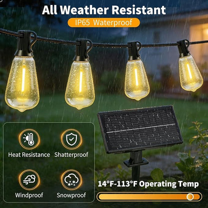Solar Lights Outdoor, 40FT ST38 LED IP65 Waterproof Patio Lights | 13 Shatterproof Bulbs Hanging Light, Solar or USB Charging, 3 Lighting Modes for Backyard Porch Party Decor Warm White