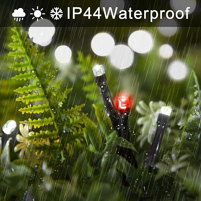 YEGUO 66ft 200 LED String Lights Outdoor Waterproof, 8 Modes Red and White String Lights Plug in, Green Wire Twinkle Tree Lights Indoor with Timer Memory