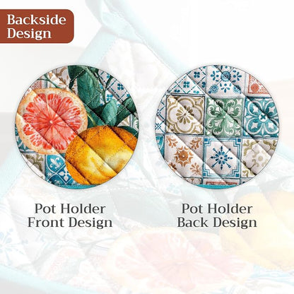 Maison d' Hermine Pot Holders 100% Cotton Potholders (8" x 8", Pack of 1) | Heat Resistant Hot Pads with Loop BBQ Cooking Baking Farmhouse Kitchen Handling Hot Pans Spring Summer - Agrume