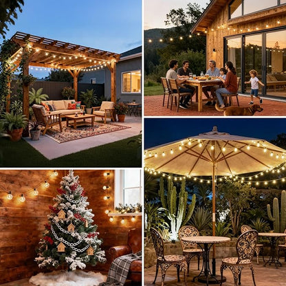 50 FT Outdoor String Lights G40 Globe Shatterproof Patio Lights,26 Plastic Edison Bulbs(2 Spare) IP65 Waterproof Dimmable LED Bulbs for Backyard Porch Balcony Party Decor, E12 Base, 2700K