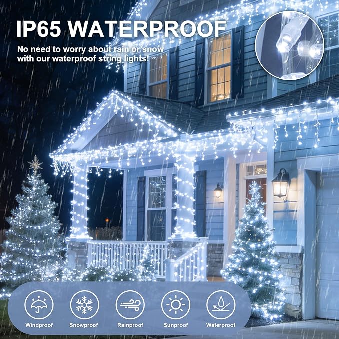 Cool White Christmas Fairy String Lights, 165FT 500L Indoor Outdoor | 8 Modes with Memory, IP65 Waterproof, Clear Wire, Tangle-Free Design for Classroom Bedroom Garden Wedding Party